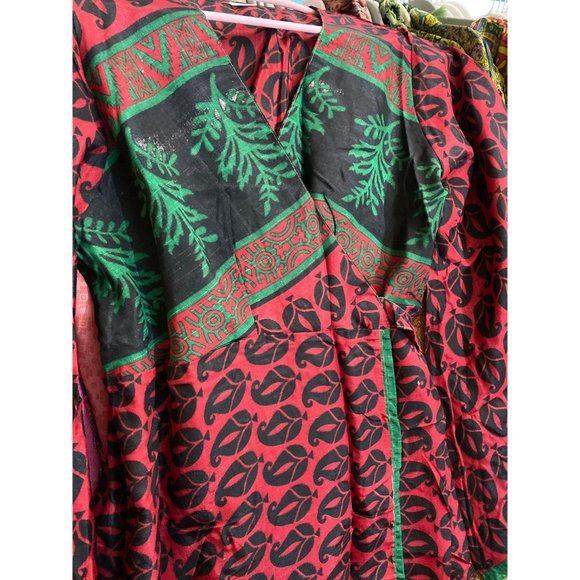 SILK WRAP DRESS Red Xl Paisley Super Bell Sleeve Hippie Gypsy - Picture 3 of 4
